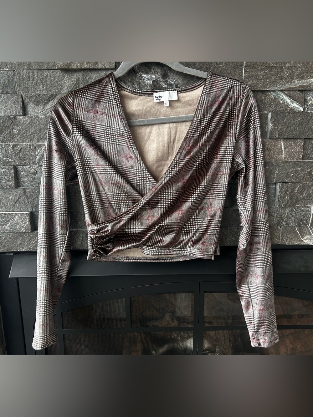 By The Way Plaid Velour Wrap Crop Top